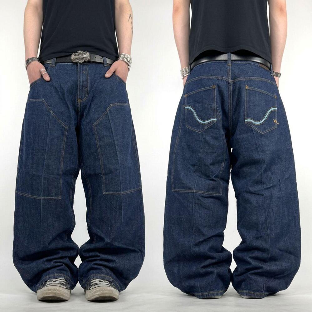 Vintage y2k distressed rocawear dark wash baggy wide leg skater jeans